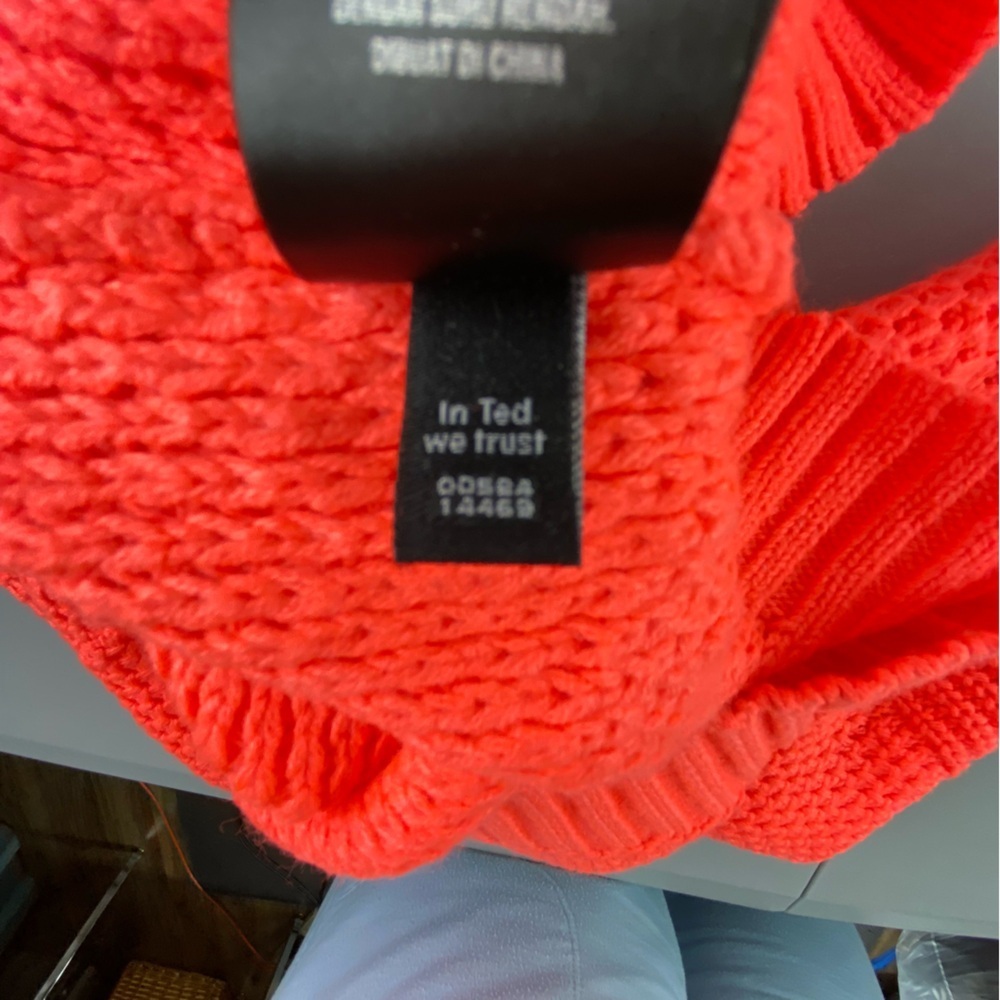 Ted Baker Neon Orange Fishnet Sweater with Bow Tie on Neck - Picture 4 of 12